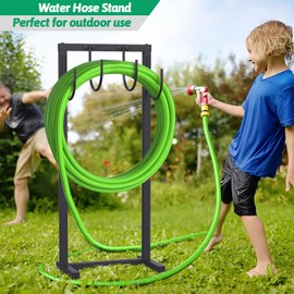 Garden Hose Holder Freestanding, 4 Spikes Hose Storage for Outside, 150ft Water Hose Holders for Outside