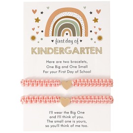 INENIMARTJ First Day of School Bracelets for Mom and Daughter,Back to School Bracelets for 2,First Day of Kindergarten Bracelets Matching Heart Wish Adjustable Bracelets (E)