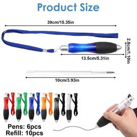 6 PCS Retractable Shuttle Pens with 10 PCS Black Ink Refills and 39cm Lanyard 1.0mm Portable Big Fat Heavy Weighted Ballpoint Pens Multipack Wide Easy Grip Pens Stationery for Arthritis and Tremors