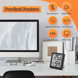 PAIRIER Hygrometer Indoor Thermometer Mini LCD Digital Thermometer Room Thermometer Temperature Monitor and Humidity Meter for Home Office Greenhouse Wine Cellar