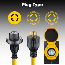 LAZMUMI 30 Amp Generator Power Cord and Power Inlet Box, 4 Prong NEMA L14-30P to L14-30R, with L14-30P Power Inlet, 125/250V 7500W 10 Gauge SJTW Generator Cord (15FT)