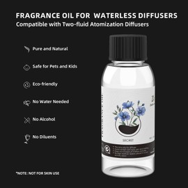 2ndAroma Oils for Diffuser Secret 100ML/3.38 Fl oz, Plant-based Formula Fragrance Oils for Waterless Diffuser with Notes of Musk Freesia Sweet Jasmine, Floral Green Scent for Car Home Office Hotel Use
