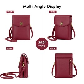 Peacocktion Small Crossbody Bags for Women Cell Phone Bag Wallet Purses with Strap, Wine Red