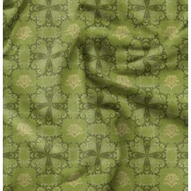 Soimoi Green Poly Crepe Fabric Filigree Damask Print Fabric by The Yard 52 Inch Wide