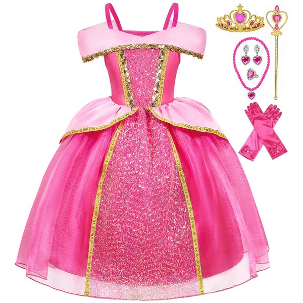 Axaxa Aurora Costume for Girls Princess Aurora Dress with Accessories