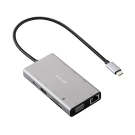 ELECOM USB-C Hub Docking Station 10-in-1, 3-Screen Simultaneous Output (2-Screen Extension) Dual Display Support, HDMI 4K/30Hz, VGA, USB PD Support, Gray DST-W15