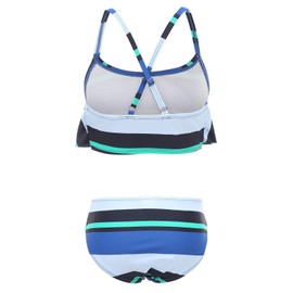 Moon Tree Girls Two Piece Bathing Suit Hawaiian Ruffle Bikini Swimsuits Kids Beach Striped Swimwear Set Blue Size 10/8-10 Years