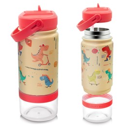 SILKY OWL Children's Stainless Steel Drinking Bottle, 350 ml with Straw and Container, 120 ml, Children's Thermos Flask, Leak-Proof, BPA-Free, Thermos Flask for Boys, Girls for Nursery, School