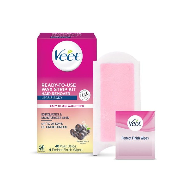 Veet Leg and Body Hair Remover Cold Wax Strips, 40