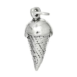 LGU Sterling Silver Oxidized 3D Ice Cream Cone Charm