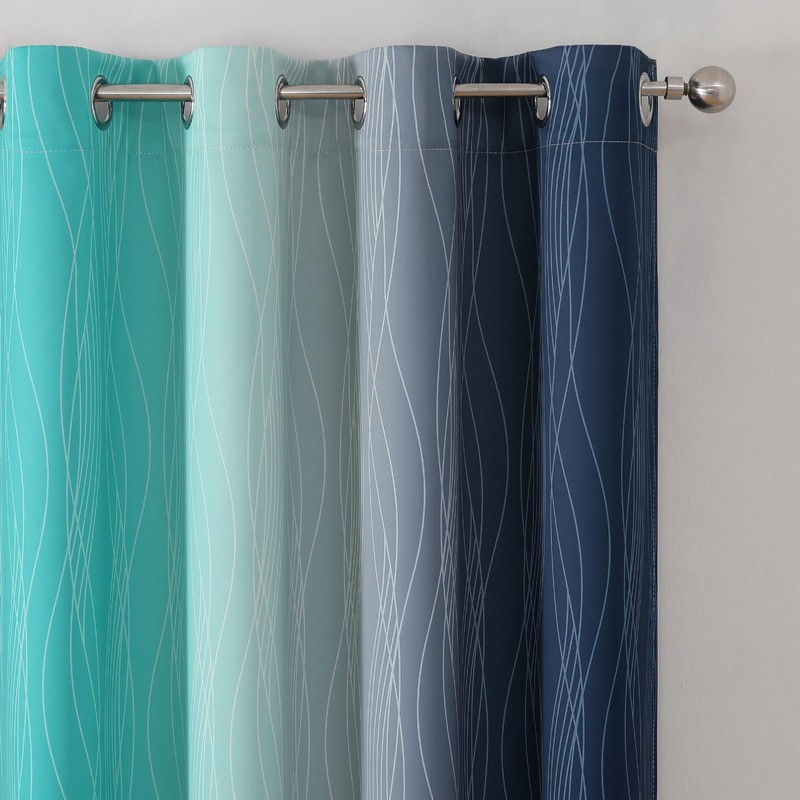 Estelar Textiler Navy Blue and Teal Blackout Curtains 72 Inch