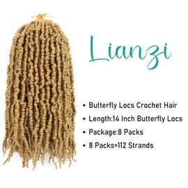 New Butterfly Locs Crochet Hair 14 Inch 8 Packs for Black Women Goddess Locs Crochet Hair Pre Looped Soft Faux Crochet Braids Hair Extension (Blonde, 14 Inch)