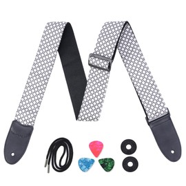 CLOUDMUSIC Guitar Strap For Acoustic Electric Embroidered Jacquard Vintage Floral Patterns(Colorful Feather In Blue)