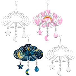 4Pack 10inch Sublimation Wind Spinner Blanks 3D Aluminum Metal Wind Sculpture Kinetic Spinners for Yard and Garden Indoor Art Ornaments Hanging Decoration (Cloud)