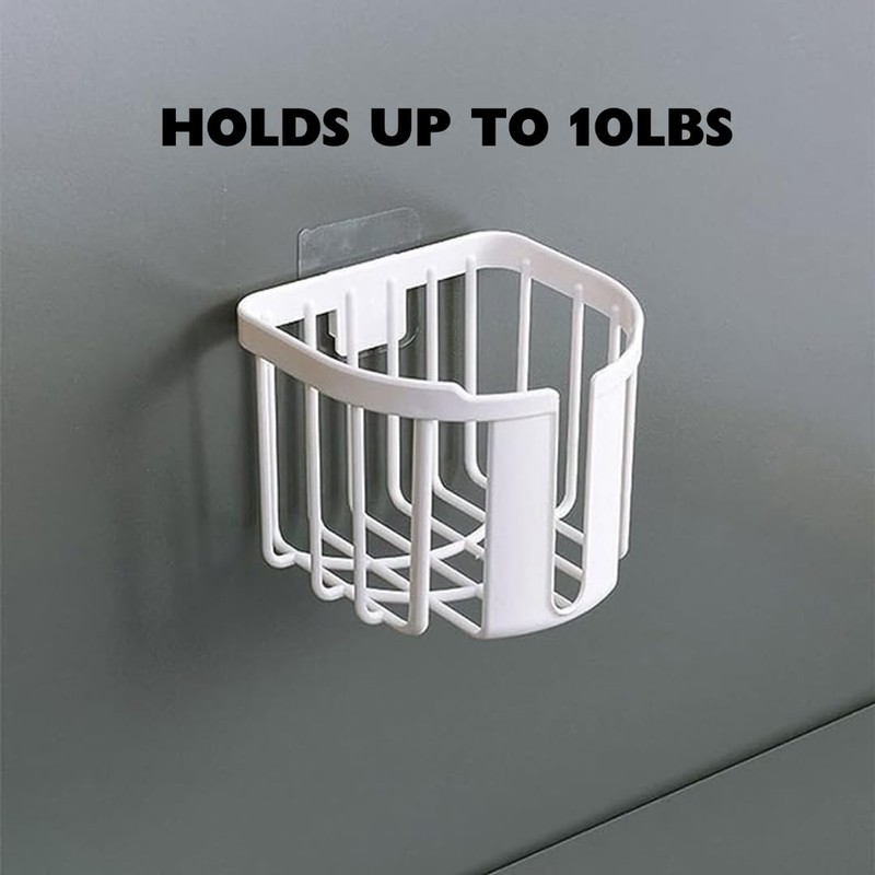 Versatile White Adhesive Basket Holder: Bathroom, Kitchen, Sponge, Sink Storage