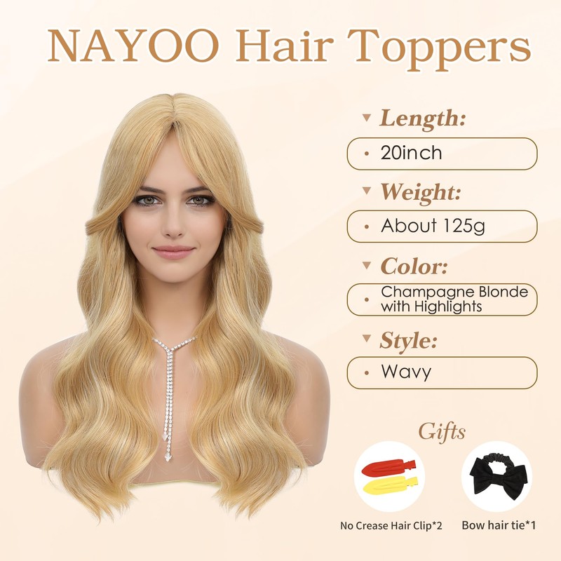 NAYOO Hair Toppers for Women with Thining Hair 20inch Wavy
