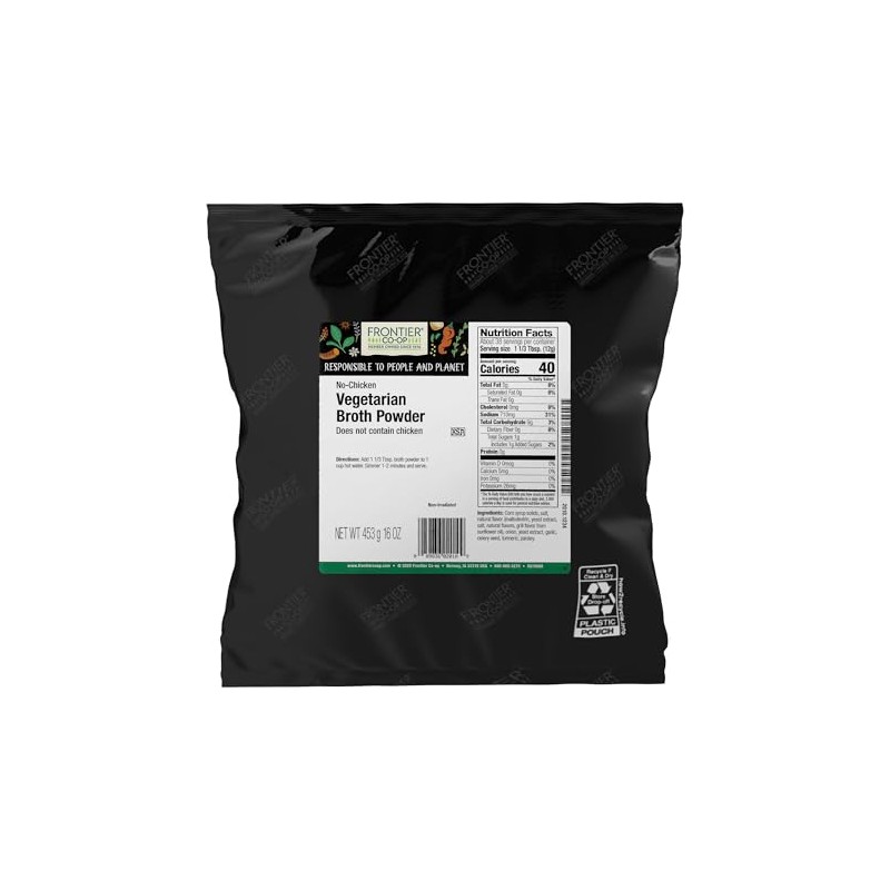 Frontier Co-op Vegetarian Broth Powder, 1lb - Vegan, No-Chicken, Veggie