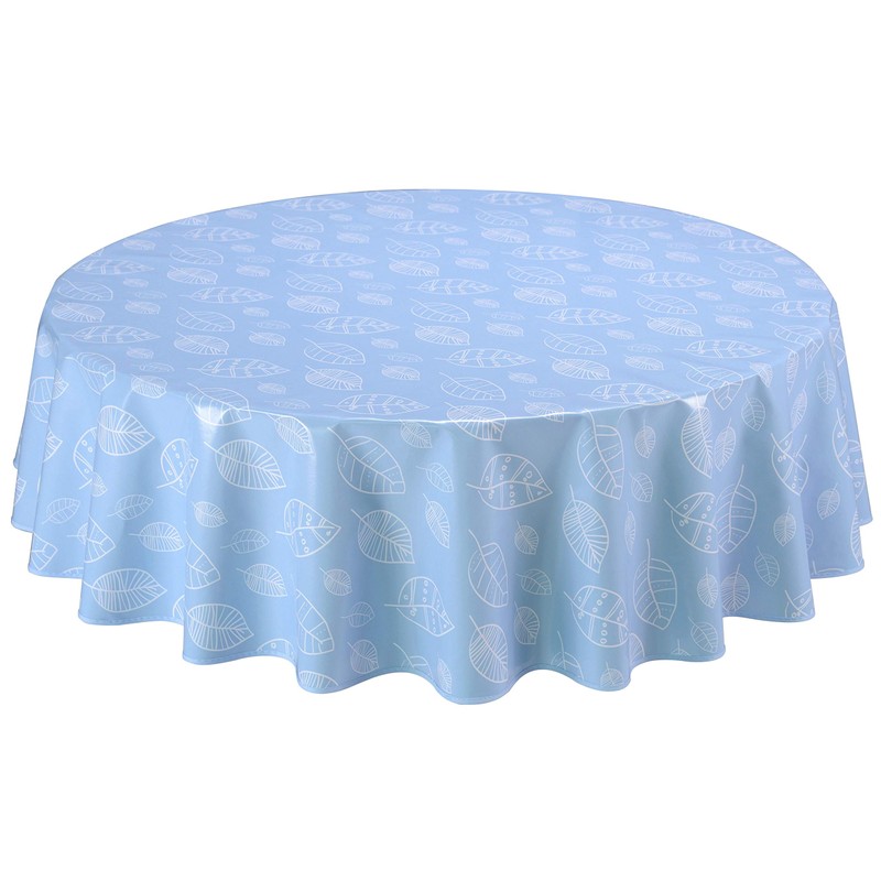 Oilcloth Tablecloth Washable Round 140 cm Leaves Light Blue