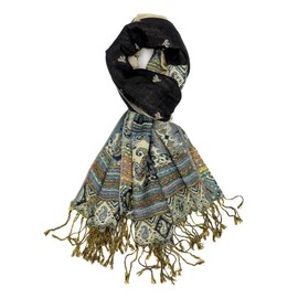 Achillea Reversible Festival Pashmina Rave Scarf Shawl Wrap (Black Bohemian)