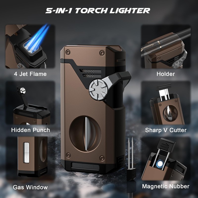 5-in-1 Torch Lighter with V Tool, Punch, Draw Enhancer Tool,