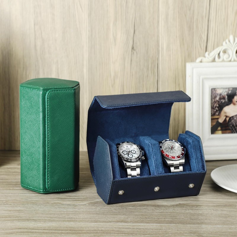 Hiram Hexagon Watch Travel Case Genuine Leather 2 Watch Roll