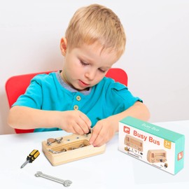 Montessori Spielzeug Holz Schraubenbrett Sensorisches Lernspielzeug, Motorik Holzspielzeug Activity Busy Board Bus Pädagogisches für ab 3 Jahre Mädchen Junge Kinder Geschenke