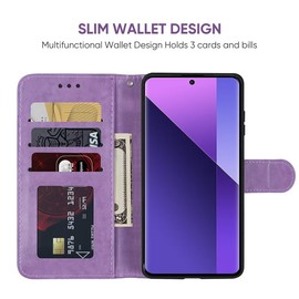 Bohefo Case for Redmi Note 13 Pro+ 5G, Purple Flip Case with Tempered Glass Screen Protector, Wallet with 3 Card Slot, Kickstand, Magnetic Closure