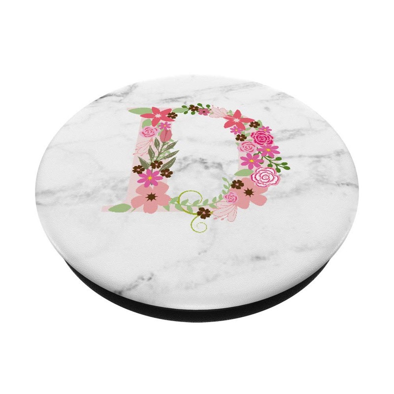 WHITE MARBLE PHONE GRIP PINK LETTER D INITIAL D LETTER