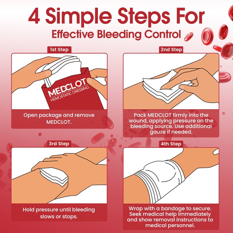 MEDCLOT Hemostatic Gauze-Kaolin Hemostatic Dressing Stops Bleeding Fast-Sterile&Compact for Everyday
