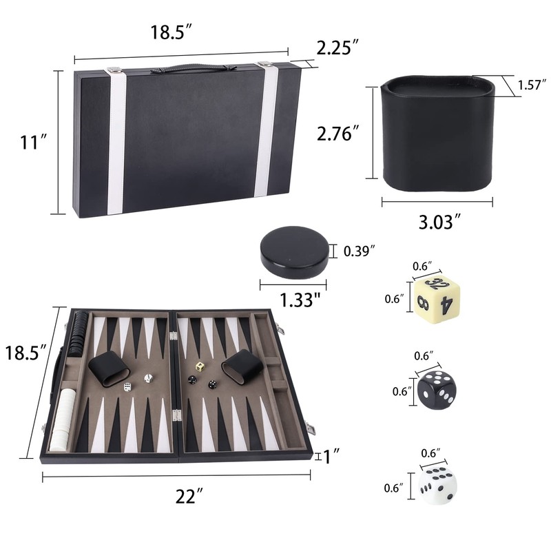 GSE Premium Leather Backgammon Board Game Set, Classic Backgammon Game