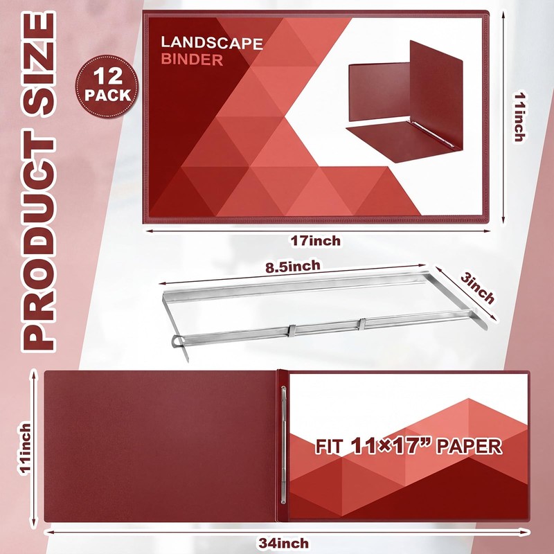 Henoyso 12 Pcs 11'' x 17'' Landscape Binder Bulk with