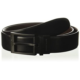 Perry Ellis Men’s Cop Belt with Burnished Edges and a Black Prong Buckle, Reversible Leather Belt for Men, Black, 40