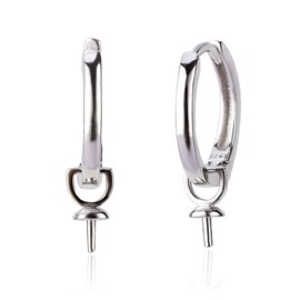 LGSY 925 Sterling Silver Circle Hoop Earrings Fitting for Pearl, Earring Post Findings with Pearl Seat for Pearl DIY Jewelry Making