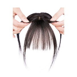 HIYE Bangs Human Hair Partial Wig, Wig, Hair Piece, Realistic Artificial Skin, Toppiece, Natural Black, Brown (Natural Black)