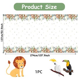 Jungle Animal Table Cloth, Disposable Plastic Waterproof Safari Woodland Theme Tablecloth, 54 x 108 Inch Rectangle Thin Zoo Table Cover for Kids Boys Girls Birthday Baby Shower Party Decorations
