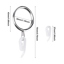 50 Set Curtain Rings and Hooks, 30mm Metal Drapery Curtain Rings Hanging Rings & 50pcs Curtain Hooks Plastic White for Curtains and Rods, Drape Sliding Eyelet Rings