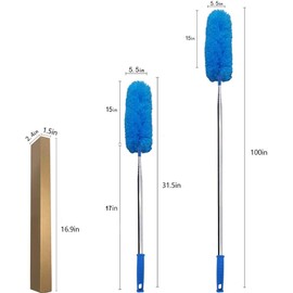 DELUX Microfiber Feather Duster Extendable Duster with 100 inches Extra Long Pole, Bendable Head & Long Handle Dusters for Cleaning Ceiling Fan, High Ceiling, Blinds, Furniture & Cars