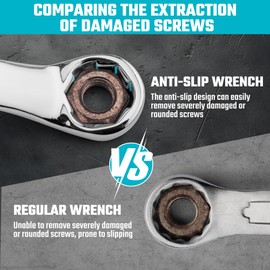 DURATECH 7-Piece Anti-slip Offset Box Wrench Set, Bolt Extractor Wrench Set, Metric, 6-19mm, 50-Degree Offset, CR-V Steel, with Rolling Pouch