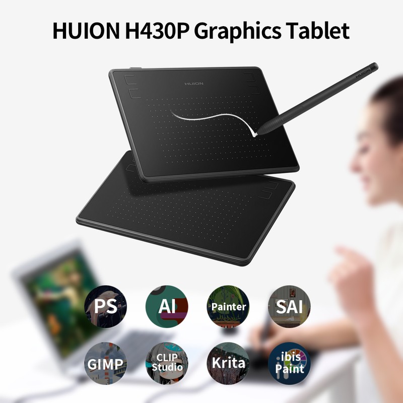 Huion H430P Graphics Tablet Drawing Tablet with 4096 Levels Pressure