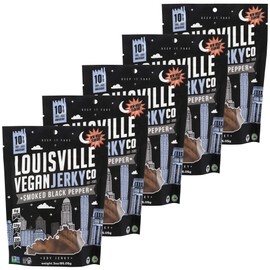 Louisville Vegan Jerky - Smoked Black Pepper, Vegetarian & Vegan-Friendly Jerky, 21 Grams of Non-GMO Soy Protein, 240 Calories Per Bag, Gluten-Free Ingredients (3 oz, 5-Pack)