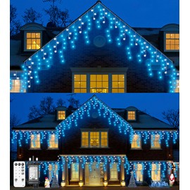 Icicle Outdoor Christmas Lights,460LED 17.5M/57ft Christmas Decorations Lights Plug in,Blue White String Lights with IP44 Waterproof/Remote/8 Modes/Memory/Timer for Window Eaves Garden Outdoor Decor