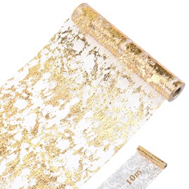 Gold Table Runner, 28 cm x 10 m, Gold Ribbon Decoration for Dining Table, Gold Foil Table Runner, Gold Decoration, Suitable for Wedding, Party, Birthday, DIY Decoration