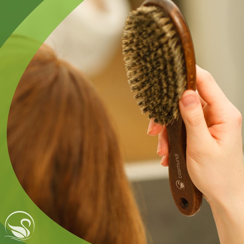 Hair brush with soft real hair, natural bristles for silky
