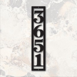 Lewis Design Vertical Address Custom Metal Sign, Powder Coated Paint Finish, Made in USA (4" Wide, Black)