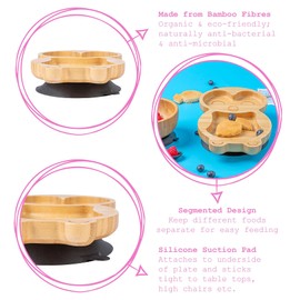 Tiny Dining Children's Penguin Bamboo Dinner Plate with Strong Stay Put Suction Cup - Great for Baby Toddler Weaning - Eco Friendly Kids Food Plates - Black