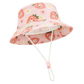 Durio Toddler Sun Hat with Adjustable Chin Strap, UPF 50+ Wide Brim Toddler Bucket Hat, Baby Summer Beach Hat for Boys Girls Pink Rabbit 1-2T