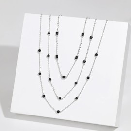 Meissa Black and White Diamonds Necklace for Women Girls Round Cubic Zirconia Chain Necklaces Trendy Sterling Silver Adjustable Charm Necklace, Black