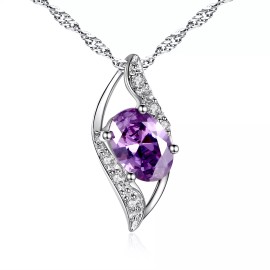 Mabella Sterling Silver 0.78 ct Simulated Amethyst Oval Shaped Gemstone Pendant Necklace