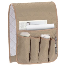 sourcing map 1 Pcs Recliner Armchair Caddy, Couch Armrest Organizer with 5 Pockets for Bedside Sofa Remote Control Holder Magazine Phone Book Glasses (Beige, 35"x13")