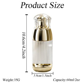 2 Pack Empty Round Plastic Lotion Pump Bottle with Gold Pump Head Refillable Cosmetic Dispenser Travel Liquid Soap Container for Foundation Lotion Essential Oil 60ml